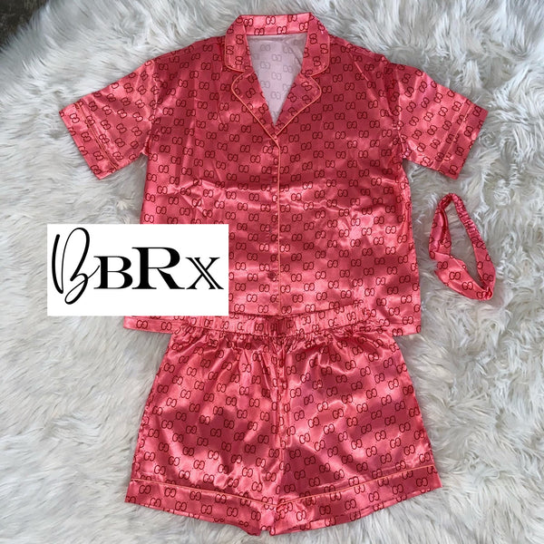 Red/Pink 3 Piece Shorts Luxury PJ Set
